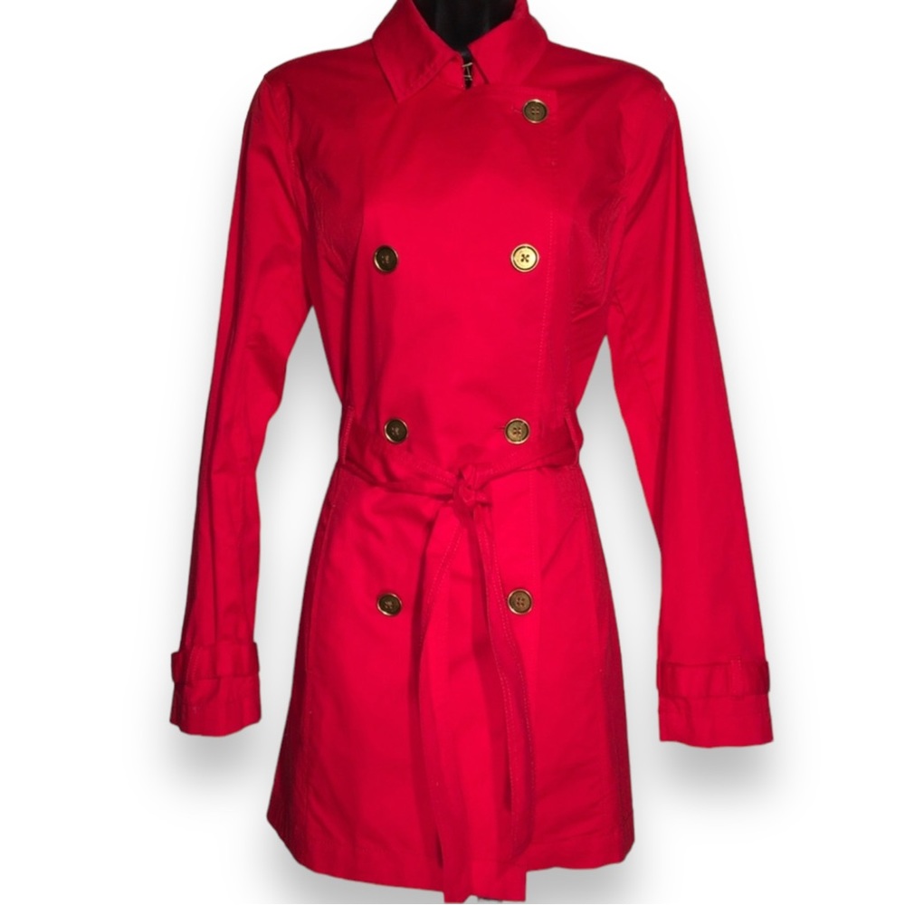 Michael Kors Red Trench Coat with Belt Size S - Picture 2 of 8